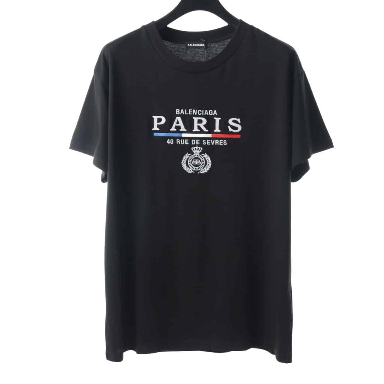 BALENCIAGA CROWN EMBROIDERED BLACK T SHIRT