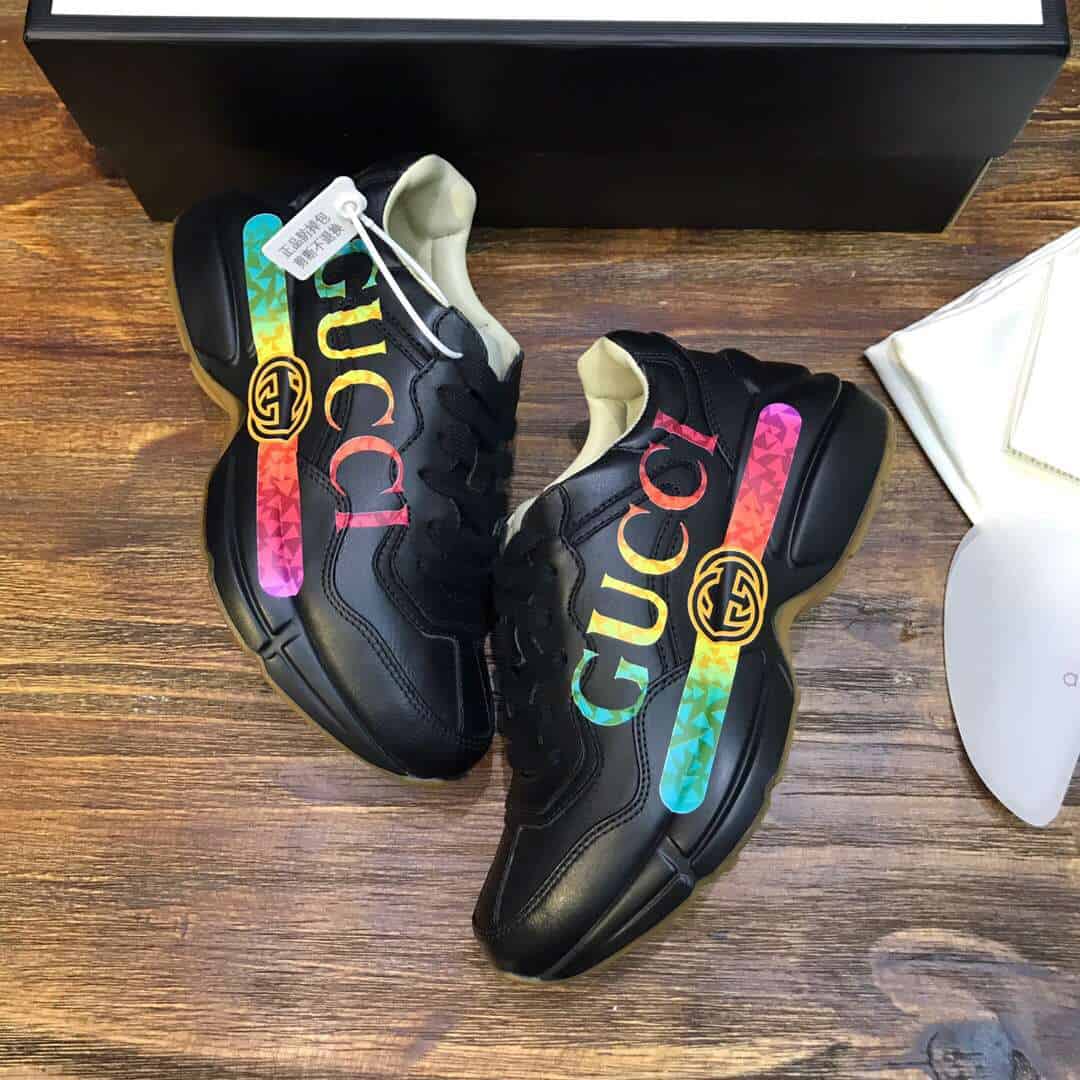GUCCI RHYTON LEATHER SNEAKER WITH GUCCI LOGO