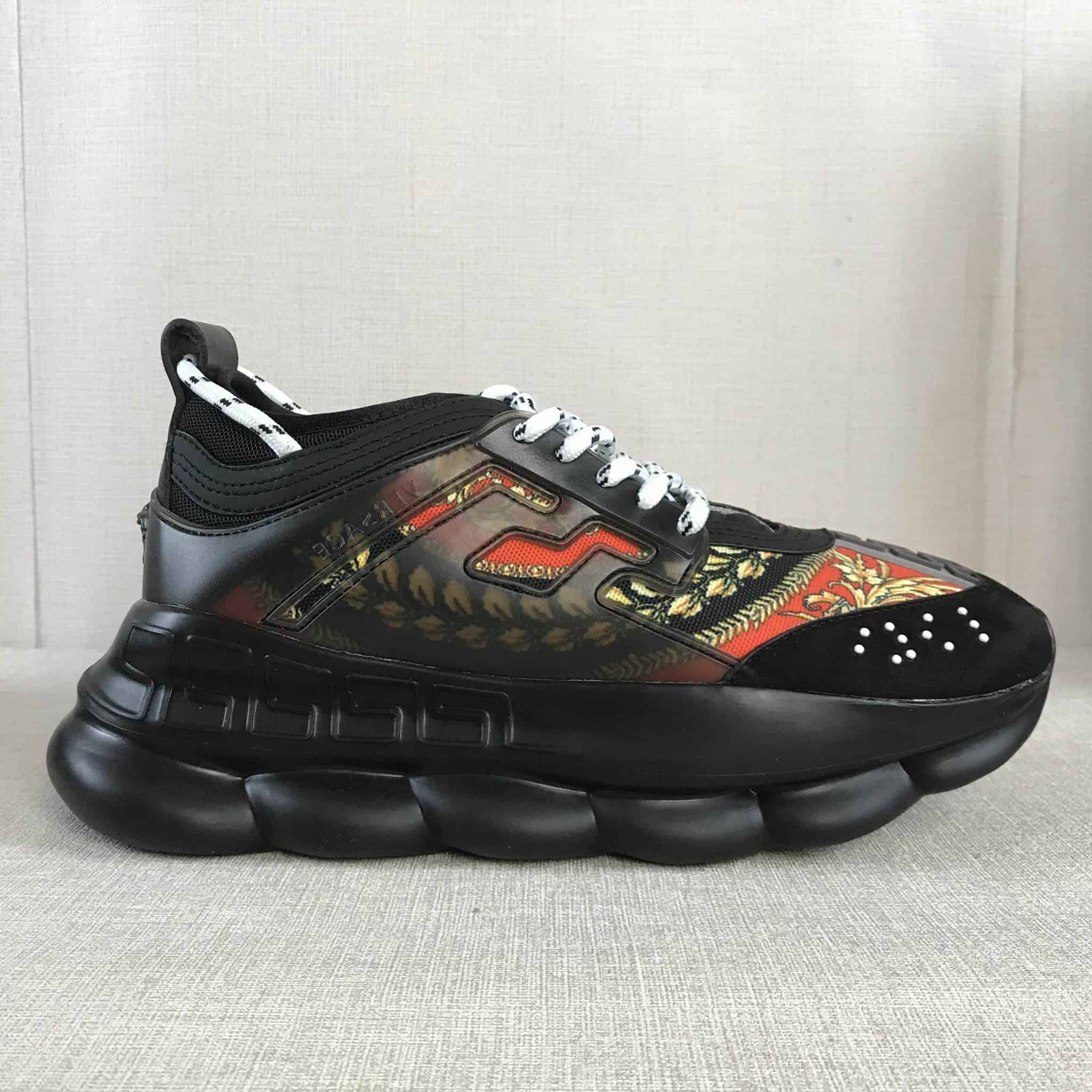 VERSACE BLACK RED AND MULTICOLOURED CHAIN REACTION SNEAKERS - VS18