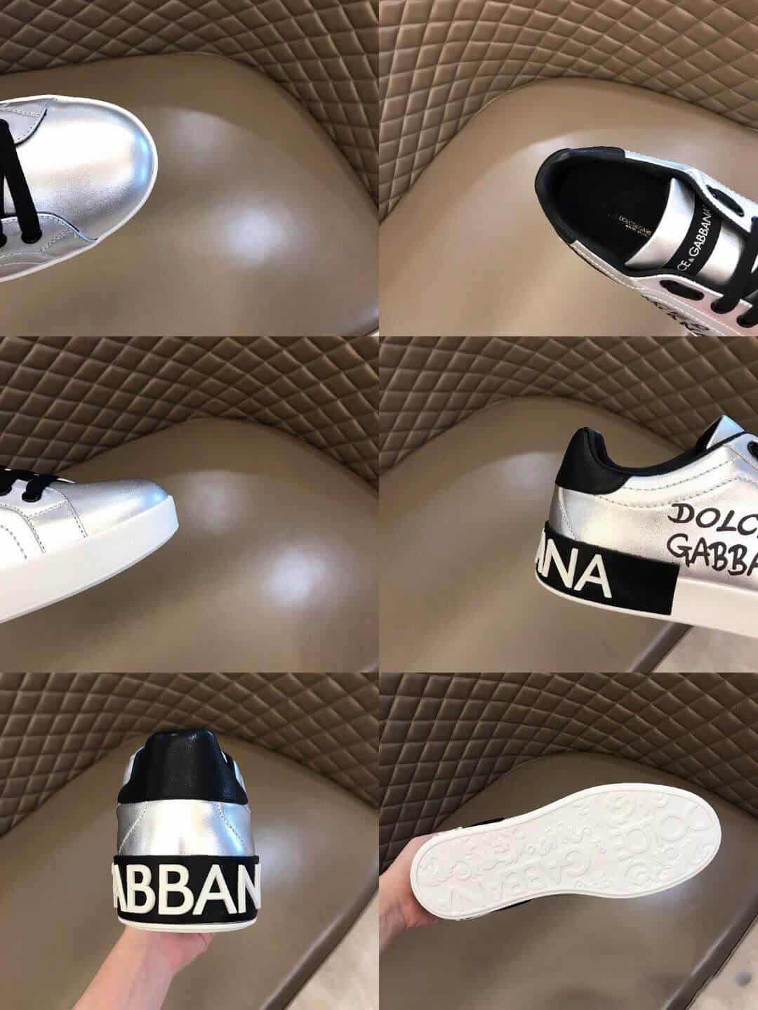 DOLCE AND GABBANA LOGO PRINT POSITANO LEATHER SNEAKERS - DG94