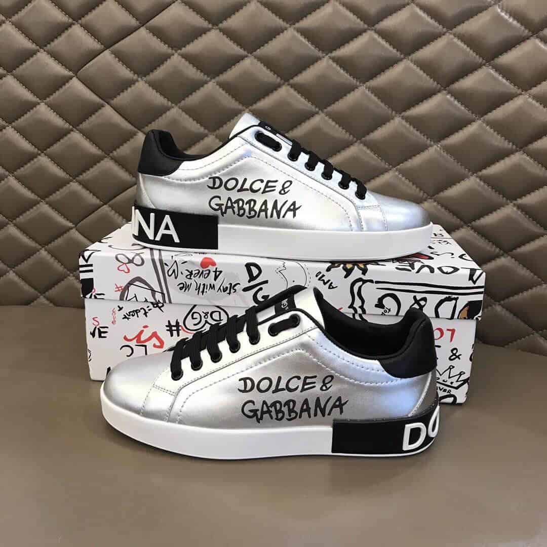 DOLCE AND GABBANA LOGO PRINT POSITANO LEATHER SNEAKERS - DG94