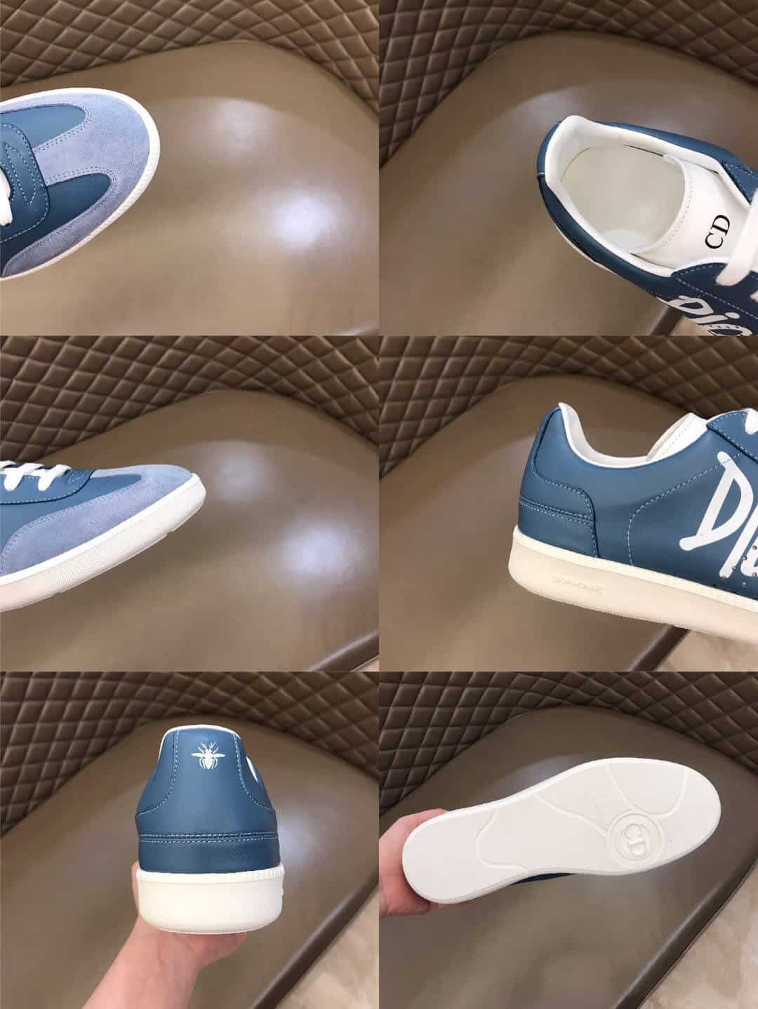 DIOR B01 SNEAKER BLUE SMOOTH CALFSKIN AND SUEDE WITH DIOR AND SHAWN SIGNATURE - CD57
