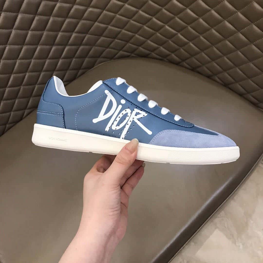 DIOR B01 SNEAKER BLUE SMOOTH CALFSKIN AND SUEDE WITH DIOR AND SHAWN SIGNATURE - CD57