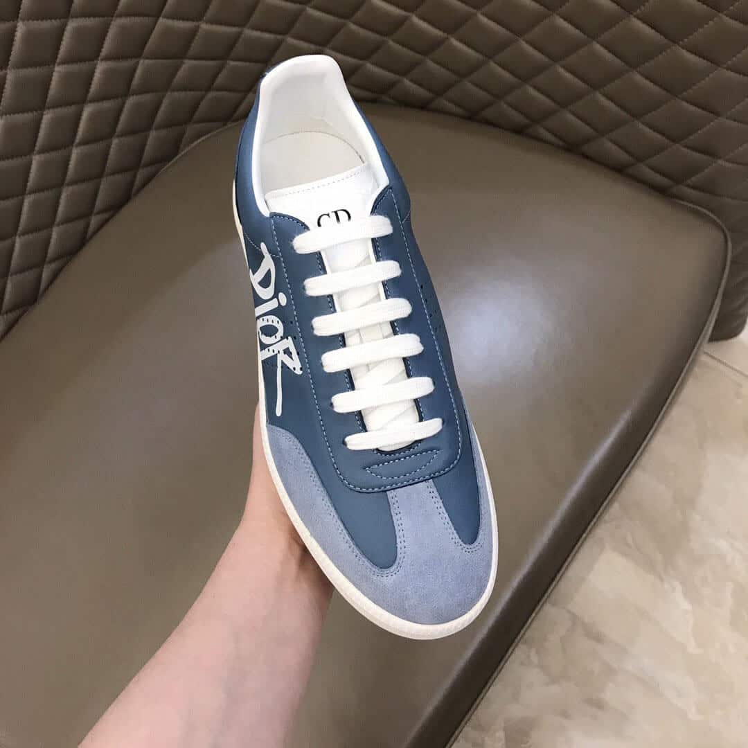DIOR B01 SNEAKER BLUE SMOOTH CALFSKIN AND SUEDE WITH DIOR AND SHAWN SIGNATURE - CD57