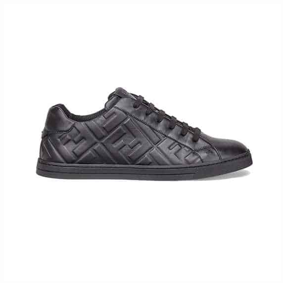 FENDI BLACK NAPPA LEATHER LOW-TOP SNEAKERS - FD04