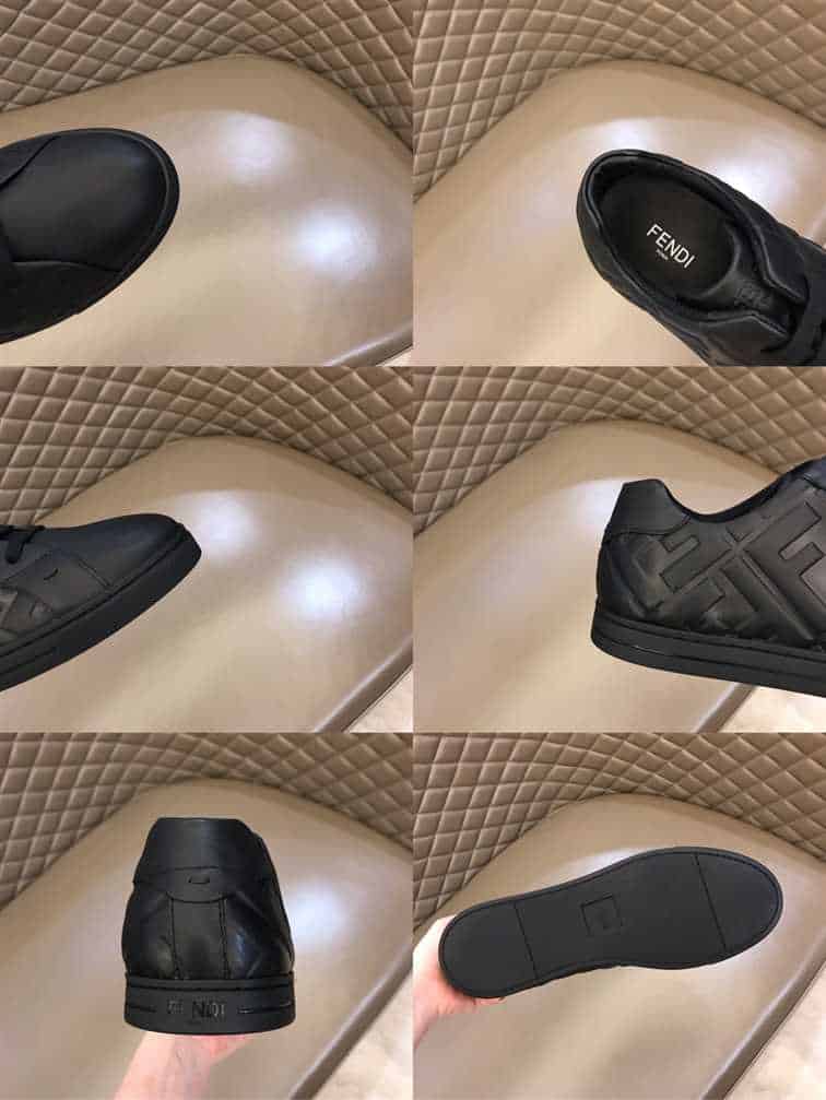 FENDI BLACK NAPPA LEATHER LOW-TOP SNEAKERS - FD04