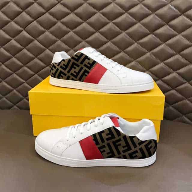 FENDI FF LOGO PRINT LOW-TOP SNEAKERS - FD16