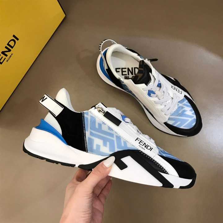 FENDI FLOW LIGHT BLUE NYLON LOW TOPS SNEAKERS - FD02