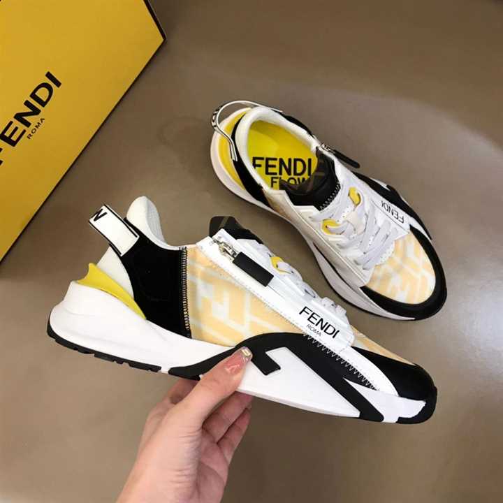 FENDI FLOW YELLOW NYLON LOW TOPS SNEAKERS - FD01