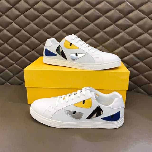 FENDI MONSTER EYES LOW-TOP TRAINERS SNEAKERS IN WHITE - FD06