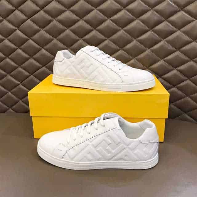 FENDI WHITE NAPPA LEATHER LOW TOP SNEAKERS - FD09