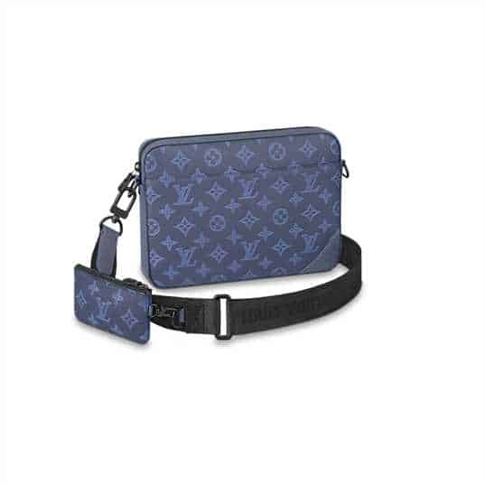 M45730 LOUIS VUITTON DUO MESSENGER BAG NAVY BLUE MONOGRAM SHADOW COWHIDE LEATHER