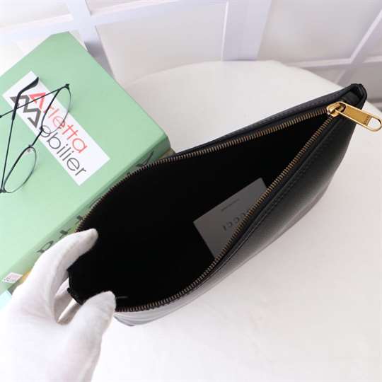 Gucci Large Clutch Purse Black Leather GG Logo Web - WGR035