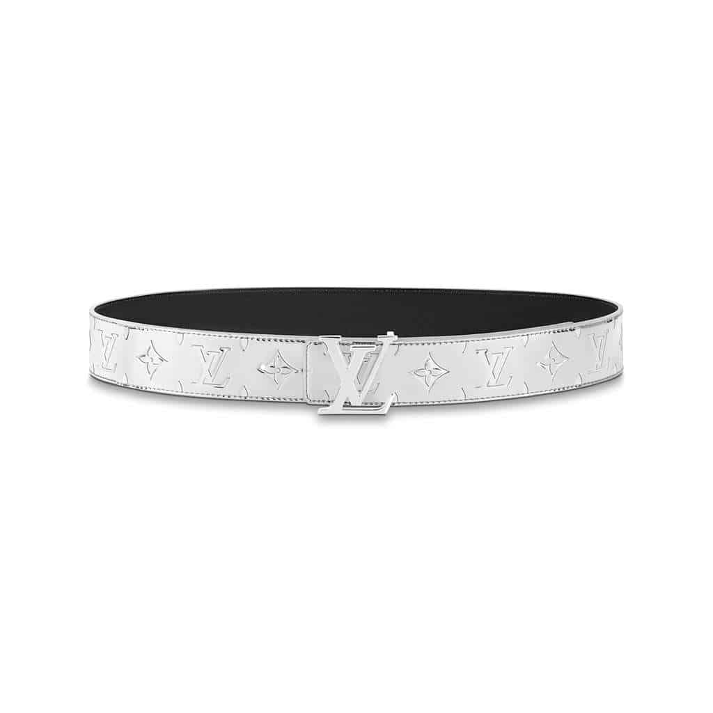 LOUIS VUITTON INITIALS LV MIRROR MIRROR 40MM REVERSIBLE BELT SILVER COLOR METALLIC MONOGRAM CANVAS RECTO SIDE - B77