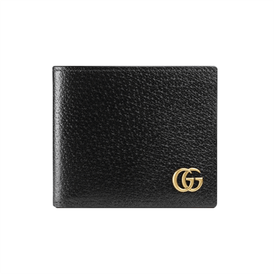 Gucci Men GG Marmont Leather Bi Fold Wallet Black Metal Free Tanned Leather Double G - WGR005