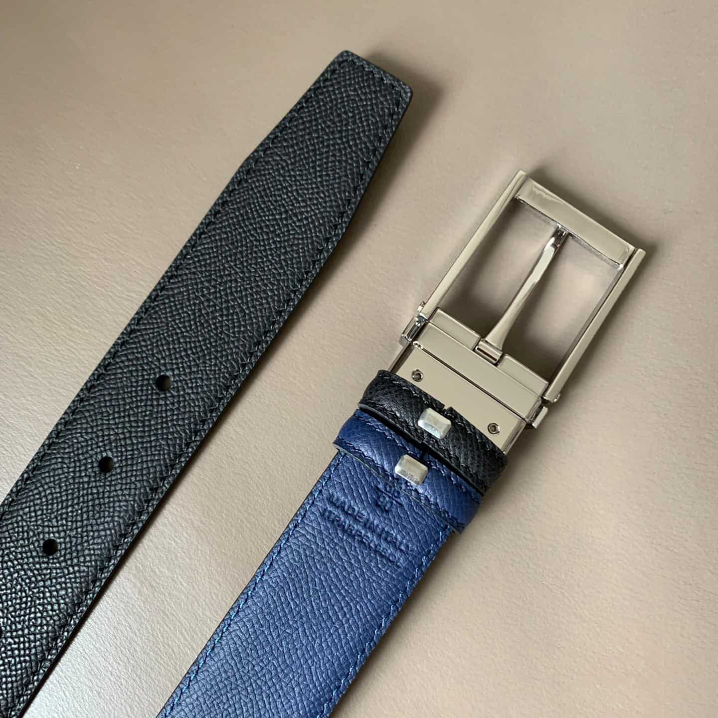 BURBERRY REVERSIBLE LONDON CHECK AND LEATHER BELT DARK CHARCOALBLACK - B29