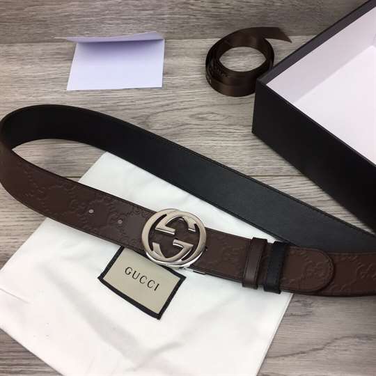 GUCCI BROWN GUCCISSIMA LEATHER INTERLOCKING GG BUCKLE BELT - B38