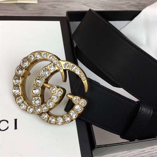 GUCCI BLACK FAUX PEARL-EMBELLISHED LEATHER BELT - B44