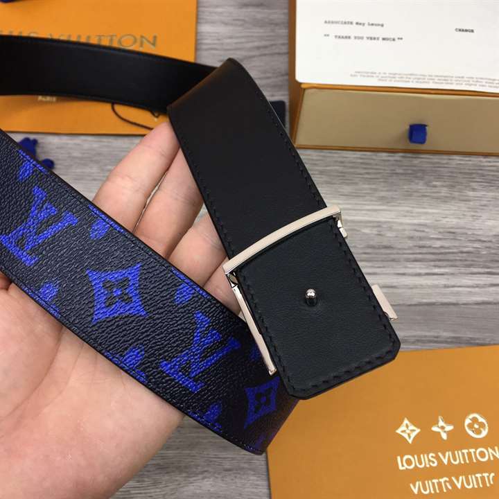 LOUIS VUITTON INITIALES EVERYDAY LV 40MM REVERSIBLE BELT BLUE MONOGRAM BLACK CALF LEATHER - B79