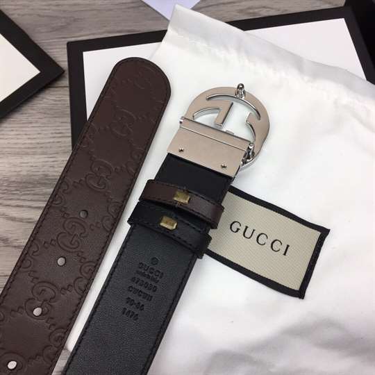GUCCI BROWN GUCCISSIMA LEATHER INTERLOCKING GG BUCKLE BELT - B38