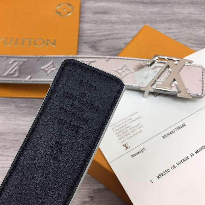LOUIS VUITTON INITIALS LV MIRROR MIRROR 40MM REVERSIBLE BELT SILVER COLOR METALLIC MONOGRAM CANVAS RECTO SIDE - B77