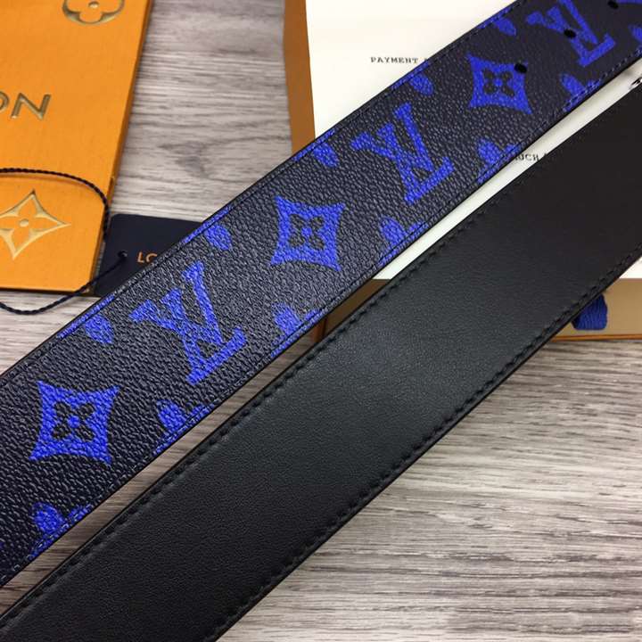 LOUIS VUITTON INITIALES EVERYDAY LV 40MM REVERSIBLE BELT BLUE MONOGRAM BLACK CALF LEATHER - B79