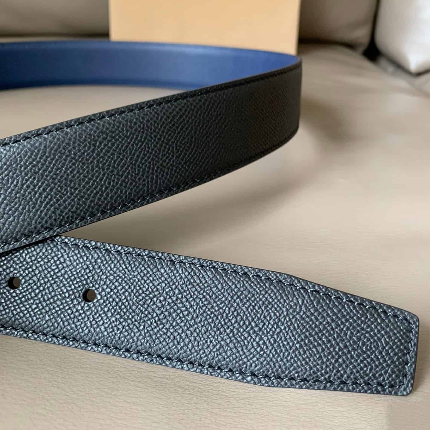 BURBERRY REVERSIBLE LONDON CHECK AND LEATHER BELT DARK CHARCOALBLACK - B29