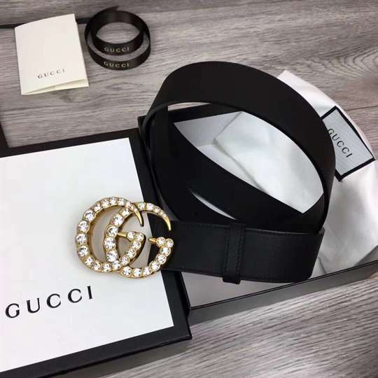 GUCCI BLACK FAUX PEARL-EMBELLISHED LEATHER BELT - B44