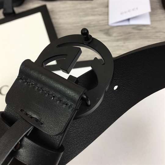 GUCCI LEATHER BELT WITH INTERLOCKING G BUCKLE - B31