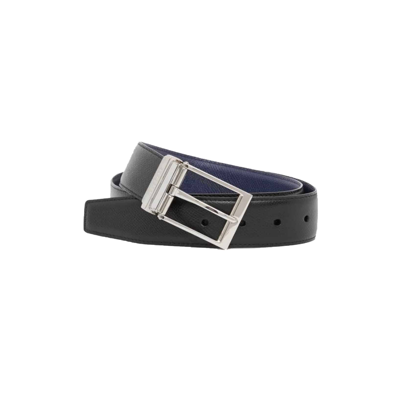 BURBERRY REVERSIBLE LONDON CHECK AND LEATHER BELT DARK CHARCOALBLACK - B29