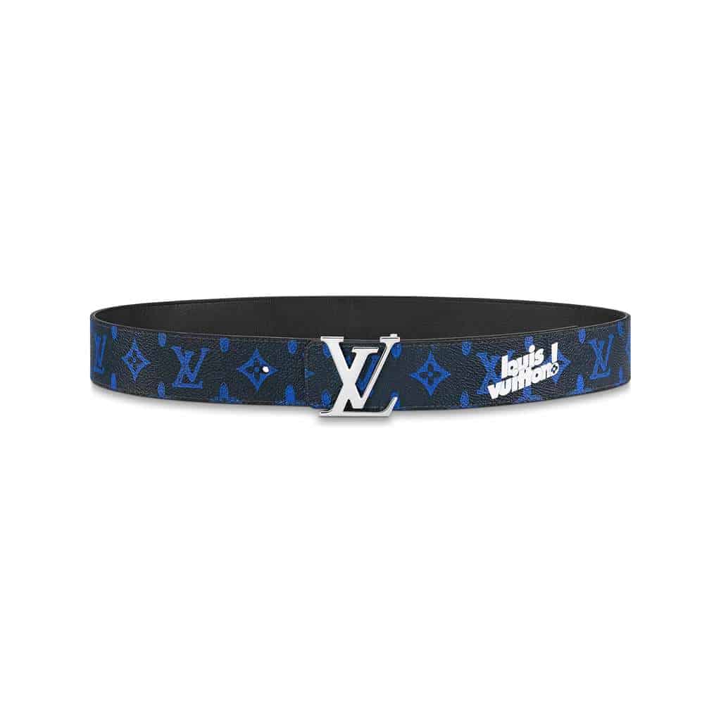 LOUIS VUITTON INITIALES EVERYDAY LV 40MM REVERSIBLE BELT BLUE MONOGRAM BLACK CALF LEATHER - B79