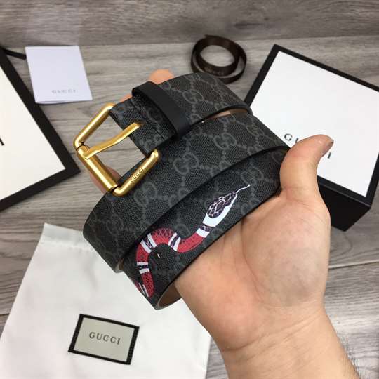 GUCCI LEATHER BELT WITH KINGSNAKE - B41