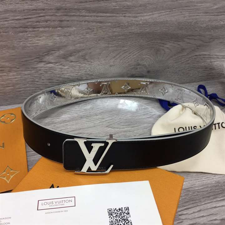 LOUIS VUITTON INITIALS LV MIRROR MIRROR 40MM REVERSIBLE BELT SILVER COLOR METALLIC MONOGRAM CANVAS RECTO SIDE - B77