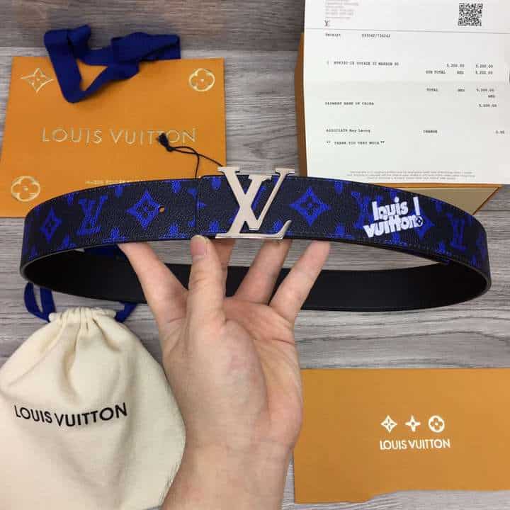 LOUIS VUITTON INITIALES EVERYDAY LV 40MM REVERSIBLE BELT BLUE MONOGRAM BLACK CALF LEATHER - B79