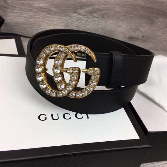 GUCCI BLACK FAUX PEARL-EMBELLISHED LEATHER BELT - B44