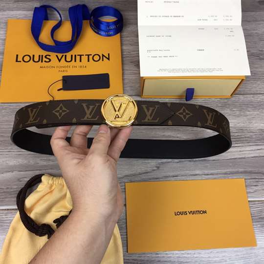 LOUIS VUITTON MONOGRAM LV CIRCLE LOGO 35MM REVERSIBLE BELT - B154