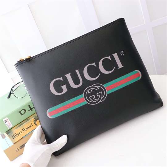 Gucci Large Clutch Purse Black Leather GG Logo Web - WGR035