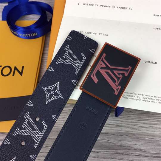 LOUIS VUITTON BELT METROPOLE MONOGRAM UPSIDE DOWN INK NAVY - B132