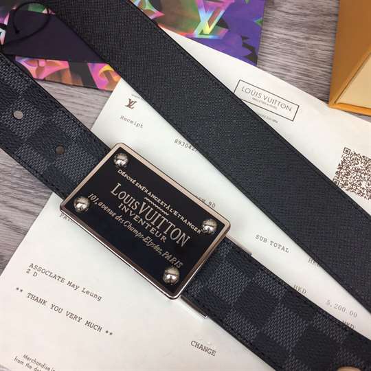 LOUIS VUITTON INVENTEUR DAMIER EBENE/GRAPHITE BELT - B158