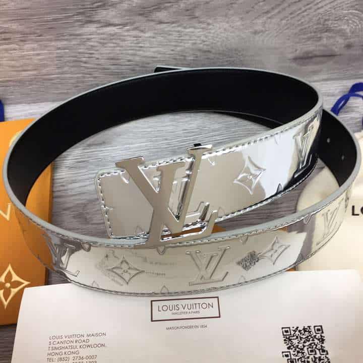 LOUIS VUITTON INITIALS LV MIRROR MIRROR 40MM REVERSIBLE BELT SILVER COLOR METALLIC MONOGRAM CANVAS RECTO SIDE - B77