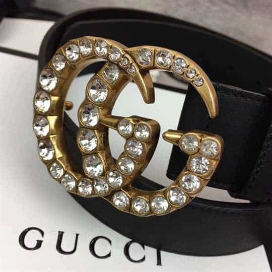 GUCCI BLACK FAUX PEARL-EMBELLISHED LEATHER BELT - B44