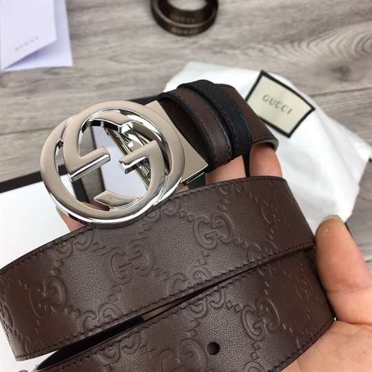 GUCCI BROWN GUCCISSIMA LEATHER INTERLOCKING GG BUCKLE BELT - B38