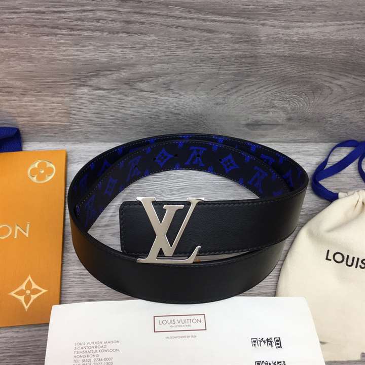 LOUIS VUITTON INITIALES EVERYDAY LV 40MM REVERSIBLE BELT BLUE MONOGRAM BLACK CALF LEATHER - B79