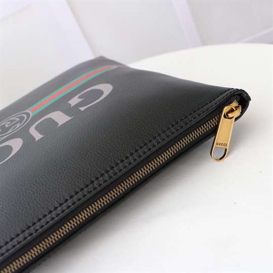 Gucci Large Clutch Purse Black Leather GG Logo Web - WGR035