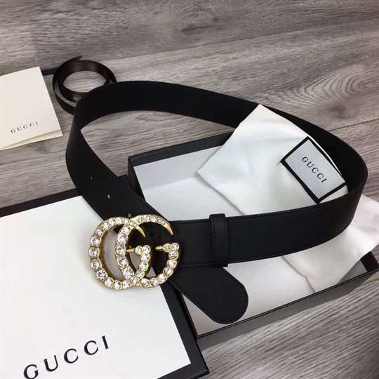 GUCCI BLACK FAUX PEARL-EMBELLISHED LEATHER BELT - B44