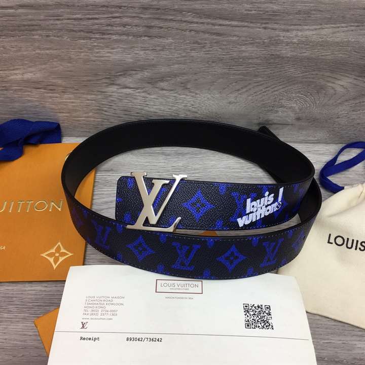 LOUIS VUITTON INITIALES EVERYDAY LV 40MM REVERSIBLE BELT BLUE MONOGRAM BLACK CALF LEATHER - B79