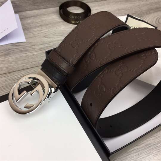 GUCCI BROWN GUCCISSIMA LEATHER INTERLOCKING GG BUCKLE BELT - B38