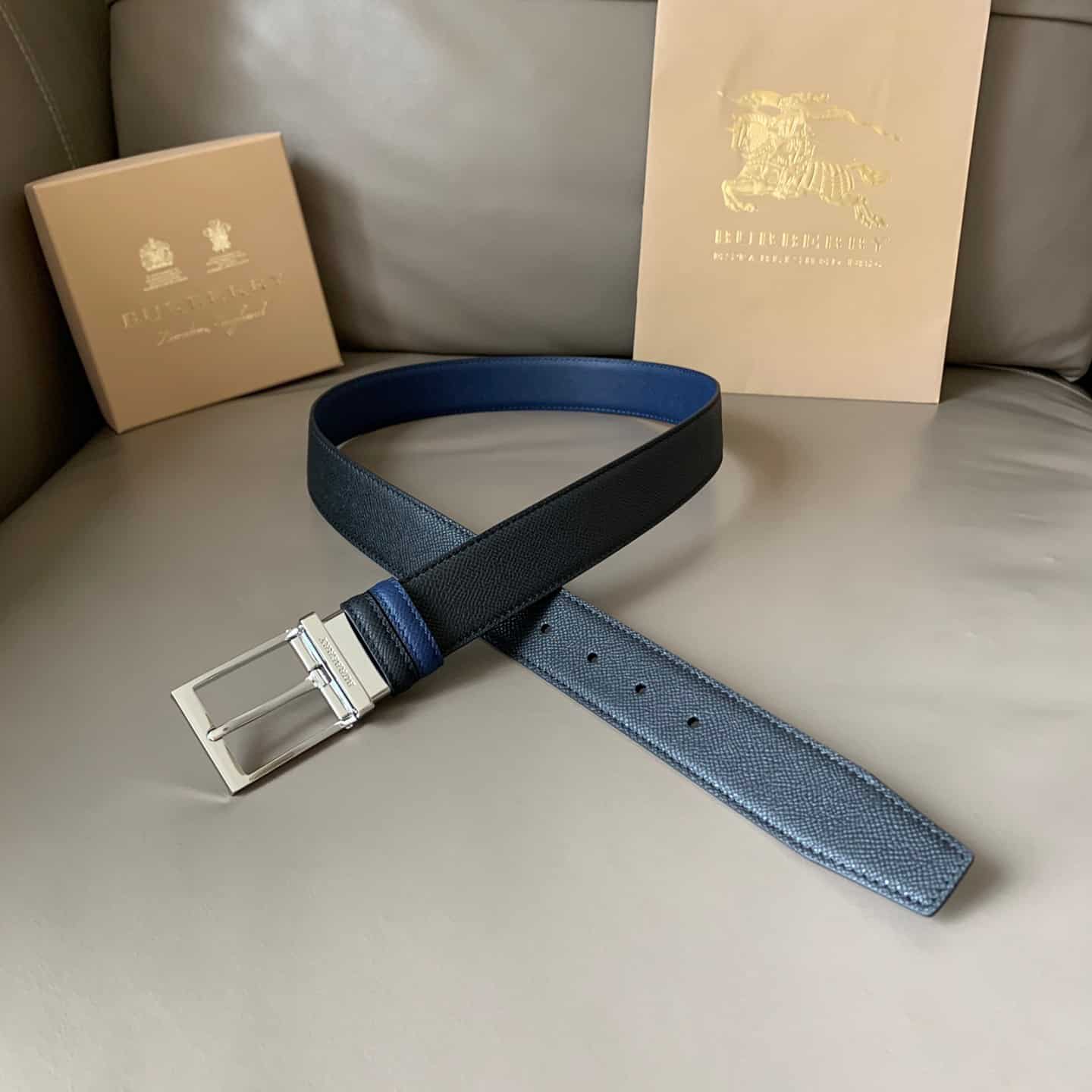 BURBERRY REVERSIBLE LONDON CHECK AND LEATHER BELT DARK CHARCOALBLACK - B29