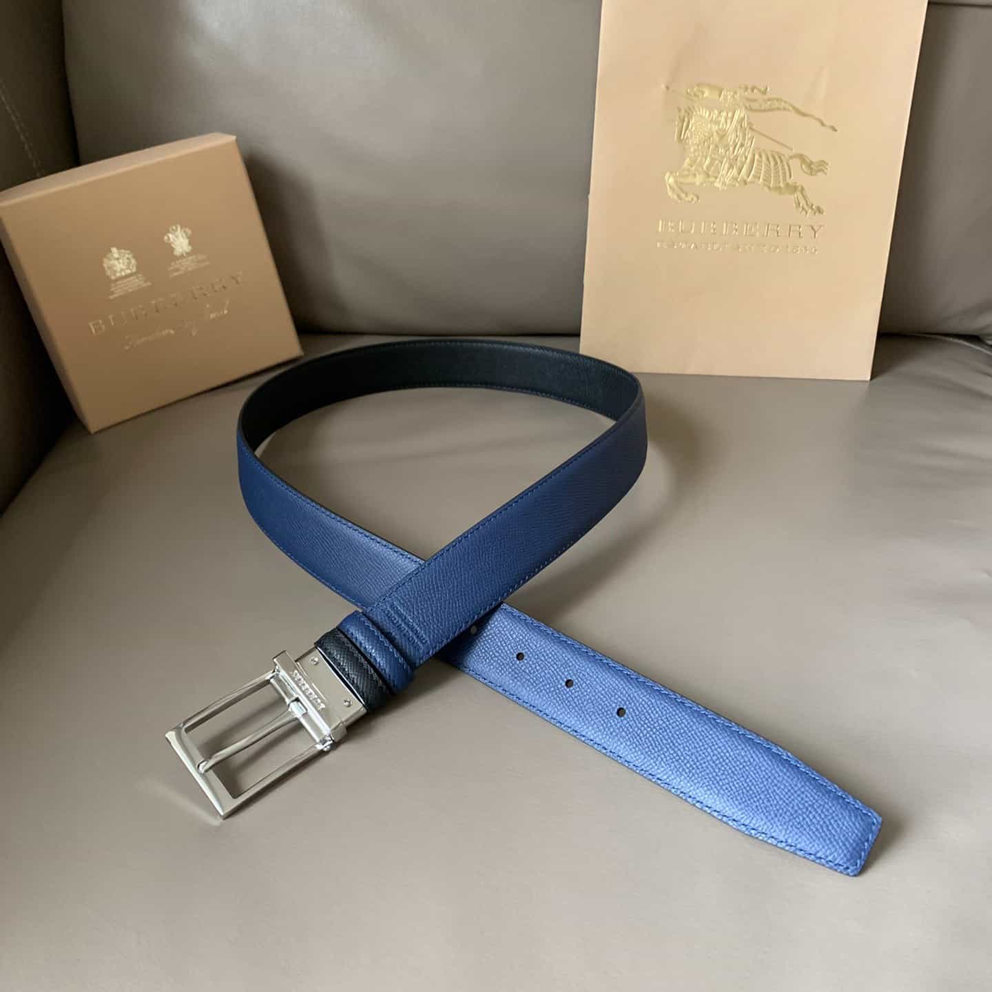 BURBERRY REVERSIBLE LONDON CHECK AND LEATHER BELT DARK CHARCOALBLACK - B29