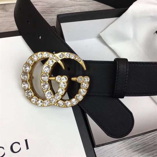 GUCCI BLACK FAUX PEARL-EMBELLISHED LEATHER BELT - B44